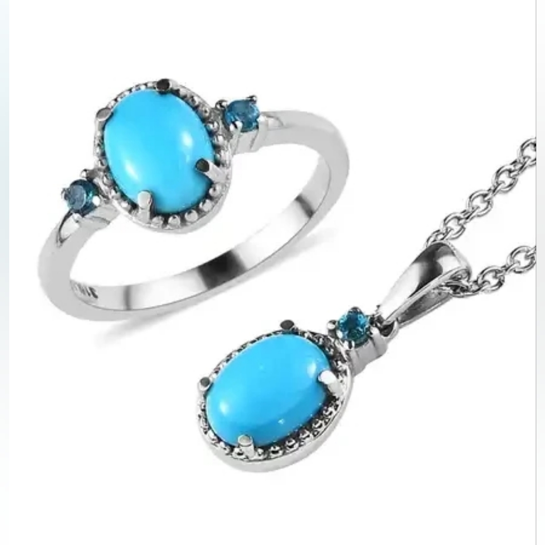 Premium Sleeping Beauty Turquoise And Neon Apatite Set Of 2 Stainless Steel 69$